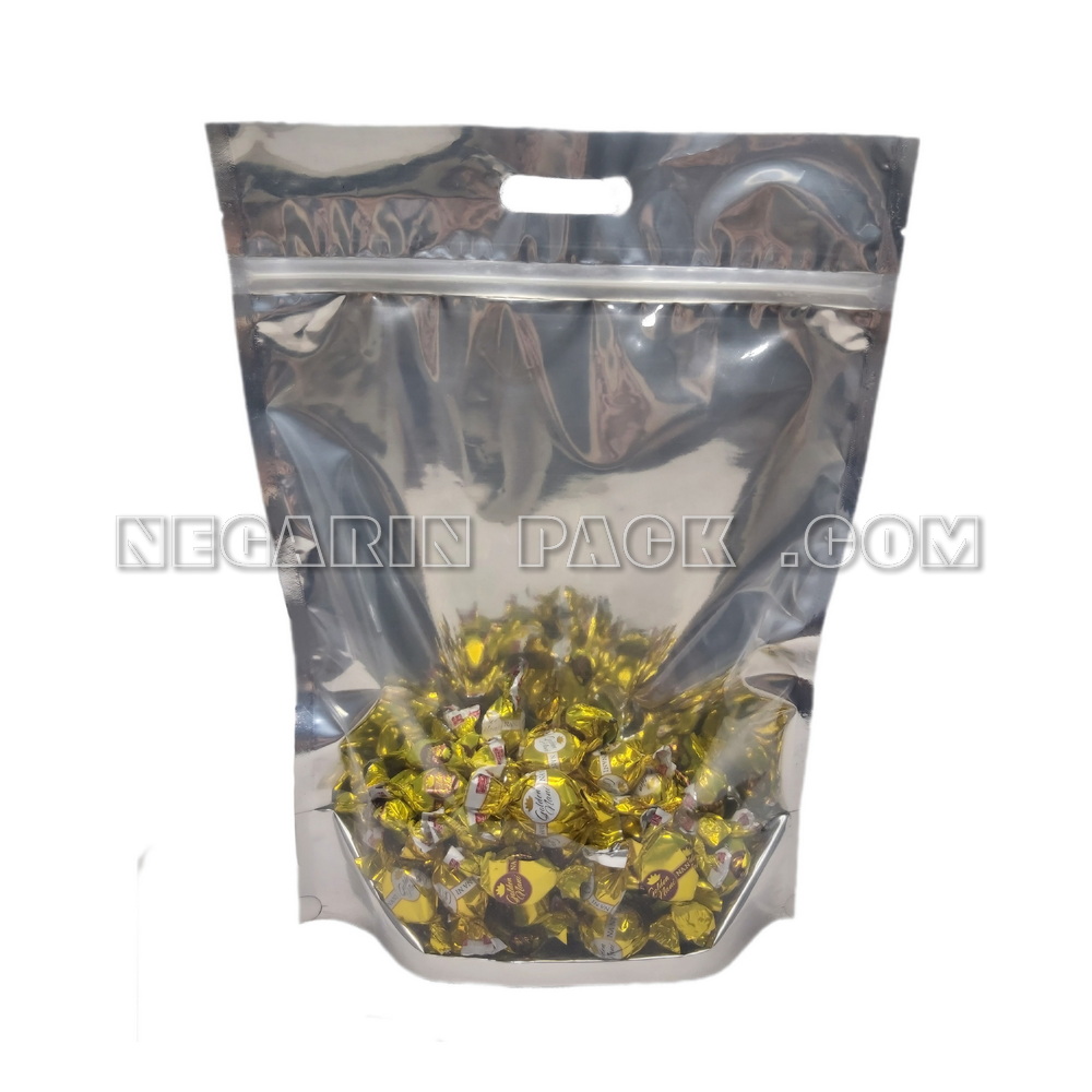 پاکت ایستاده یک طرف شفاف یک طرف نقره ای زیپدار (۱۱) پاکت ایستاده یک طرف شفاف یک طرف نقره ای زیپدار (۱۱)