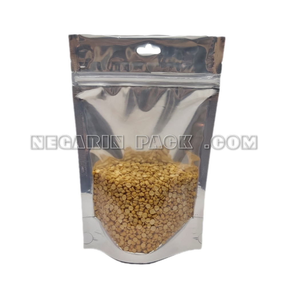 پاکت ایستاده یک طرف شفاف یک طرف نقره ای زیپدار (۵) پاکت ایستاده یک طرف شفاف یک طرف نقره ای زیپدار (۵)