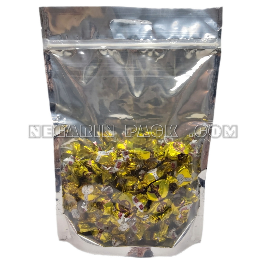 پاکت ایستاده یک طرف شفاف یک طرف نقره ای زیپدار (۹) پاکت ایستاده یک طرف شفاف یک طرف نقره ای زیپدار (۹)